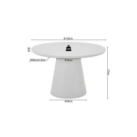 Table à manger ronde 120 cm TERRACINA effet ciment