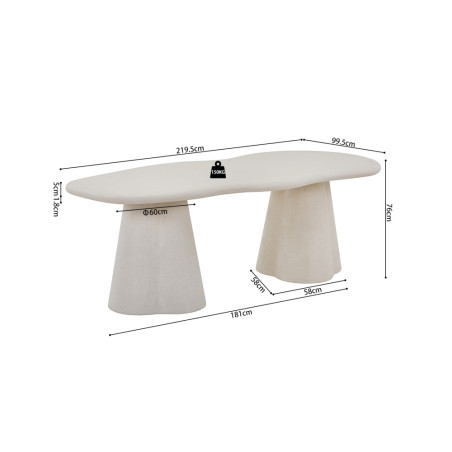 Table à manger aux formes organiques 220 cm FALAISE effet ciment
