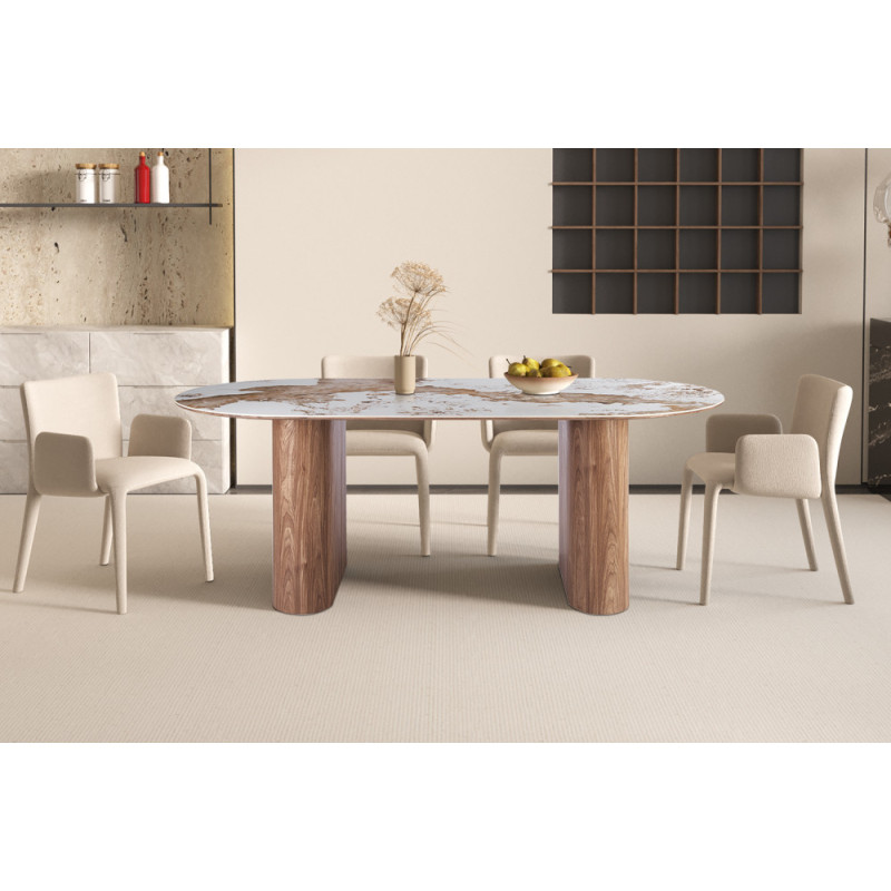 Table à manger 210 cm EVIANE plateau en pierre frittée