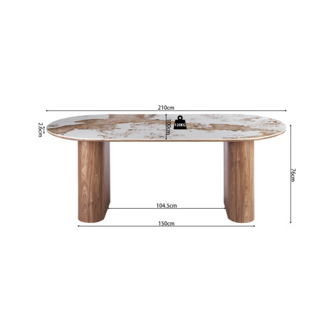 Table à manger 210 cm EVIANE plateau en pierre frittée
