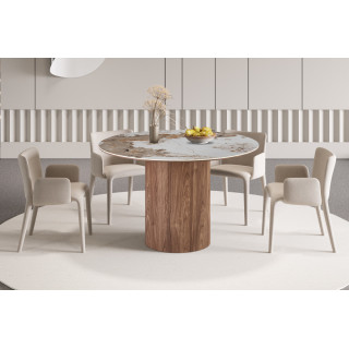 Table à manger ronde 120 cm EVIANE plateau en pierre frittée