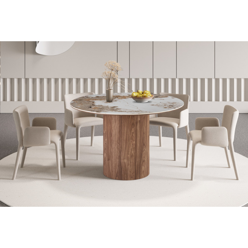 Table à manger ronde 120 cm EVIANE plateau en pierre frittée