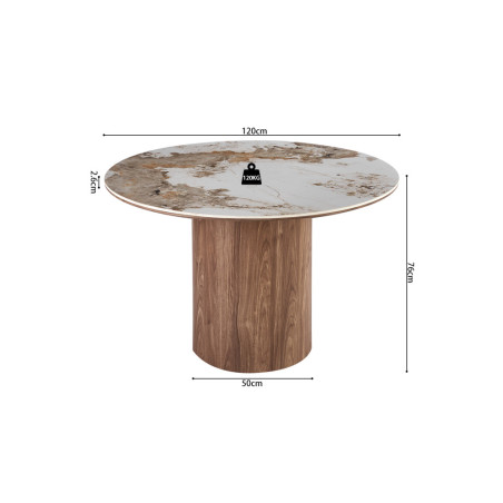 Table à manger ronde 120 cm EVIANE plateau en pierre frittée