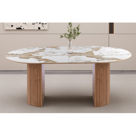 Table extensible 120 à 160 à 200 cm EVIANE plateau en pierre frittée