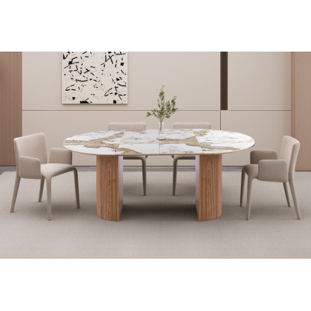 Table extensible 120 à 160 à 200 cm EVIANE plateau en pierre frittée