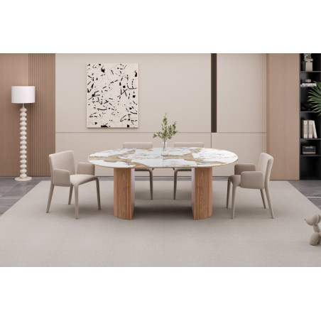 Table extensible 120 à 160 à 200 cm EVIANE plateau en pierre frittée