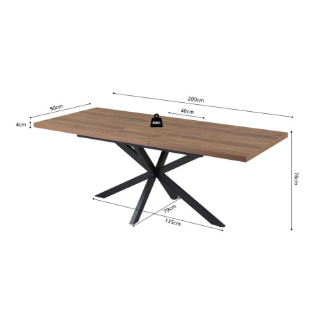 Table extensible 160 à 200 cm CORAIL en décor brun foncé
