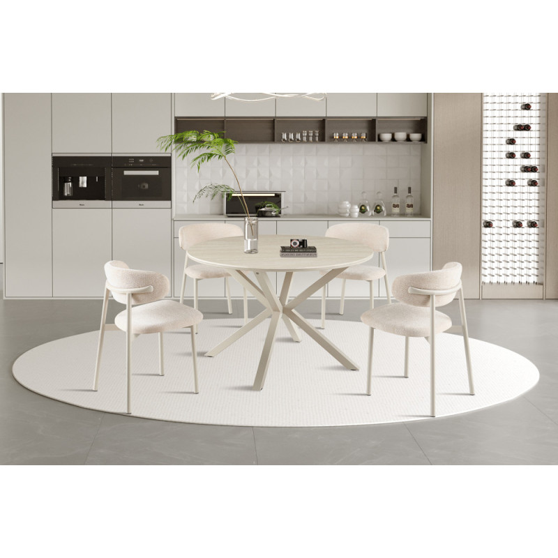 Table à manger ronde 120 cm NACRE plateau en pierre frittée