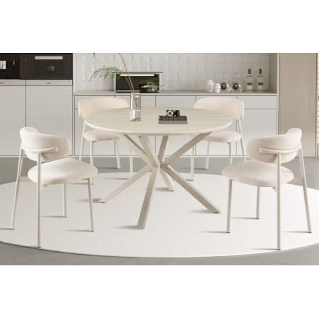 Table à manger ronde 120 cm NACRE plateau en pierre frittée