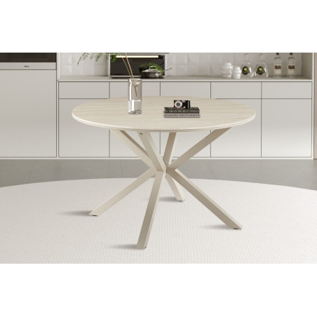 Table à manger ronde 120 cm NACRE plateau en pierre frittée