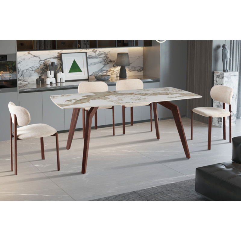 Table à manger 180 x 90 cm AMBRETTE plateau en pierre frittée