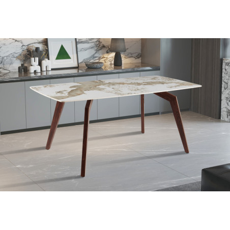 Table à manger 180 x 90 cm AMBRETTE plateau en pierre frittée