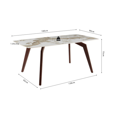 Table à manger 180 x 90 cm AMBRETTE plateau en pierre frittée