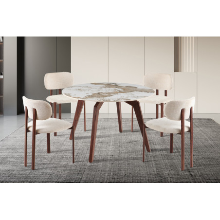 Table à manger ronde 120 cm AMBRETTE plateau en pierre frittée