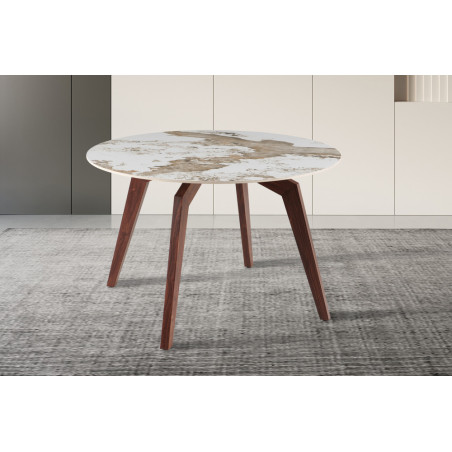 Table à manger ronde 120 cm AMBRETTE plateau en pierre frittée