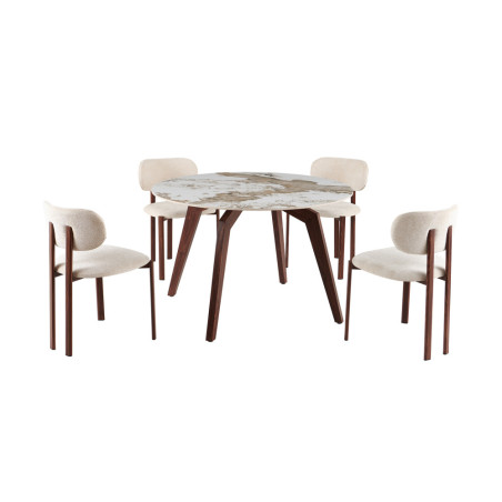 Table à manger ronde 120 cm AMBRETTE plateau en pierre frittée