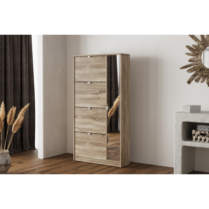 Meuble à chaussures 85 cm MAQUIS 4 tiroirs et 1 porte miroir