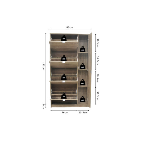 Meuble à chaussures 85 cm MAQUIS 4 tiroirs et 1 porte miroir