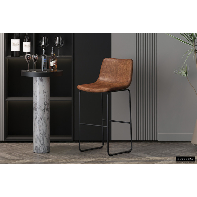 Tabouret de bar MENTHE en simili cuir cognac