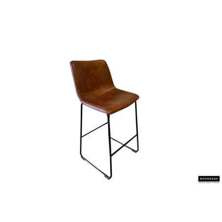 Tabouret de bar MENTHE en simili cuir cognac