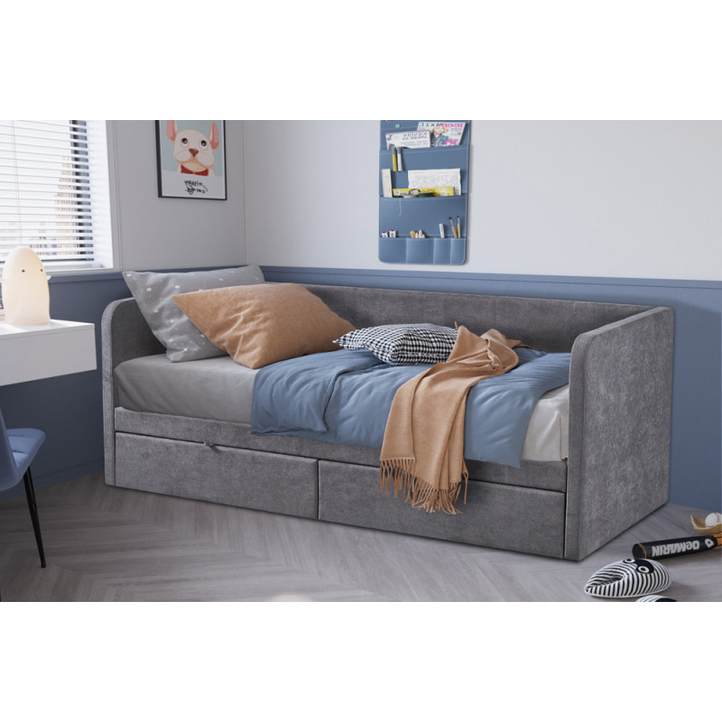 Lit 90 x 200 cm PARME en tissu gris