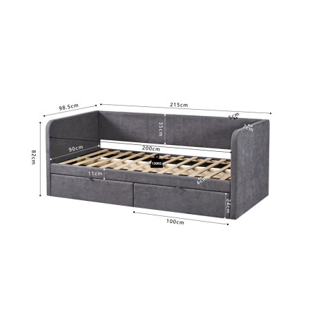 Lit 90 x 200 cm PARME en tissu gris
