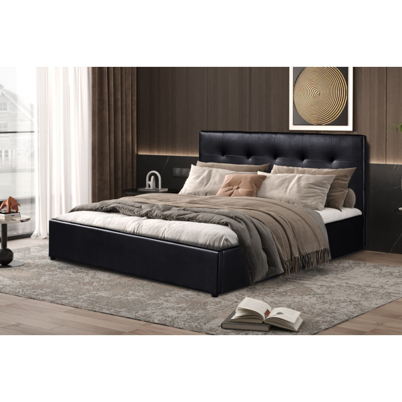 Lit coffre 160 x 200 cm POIVRE en simili cuir noir