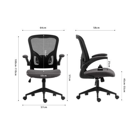 Chaise de bureau MARGAUX en maille noir/gris