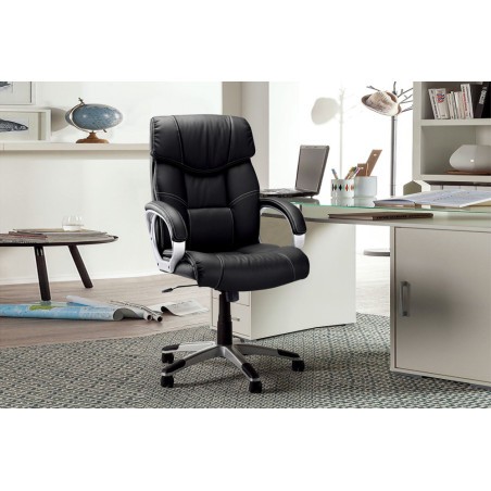 Chaise de bureau DAMIER en simili cuir noir