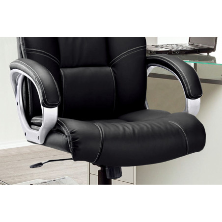 Chaise de bureau DAMIER en simili cuir noir