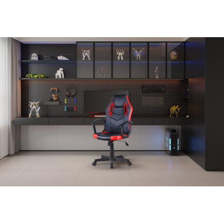 Chaise gamer TAMBOUR en simili cuir noir/rouge/gris
