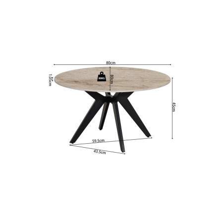 ALBATRE, table basse ronde 80 cm - plateau pierre frittée - pieds en métal noir - 4 finitions