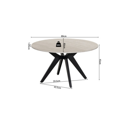 ALBATRE, table basse ronde 80 cm - plateau pierre frittée - pieds en métal noir - 4 finitions