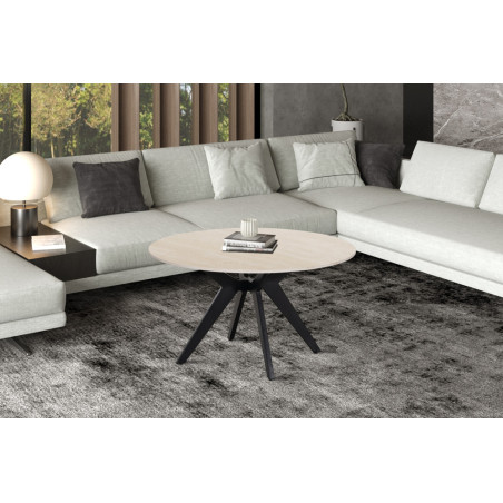 ALBATRE, table basse ronde 80 cm - plateau pierre frittée - pieds en métal noir - 4 finitions