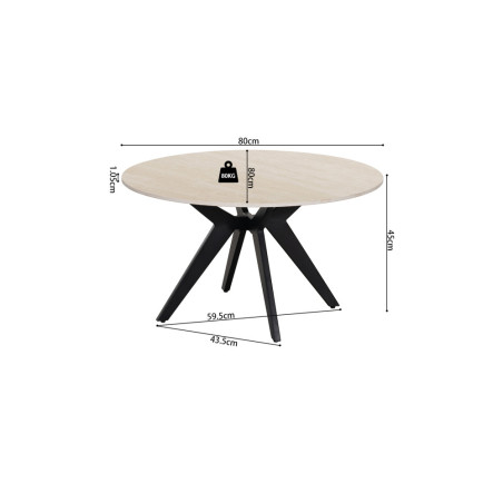 ALBATRE, table basse ronde 80 cm - plateau pierre frittée - pieds en métal noir - 4 finitions