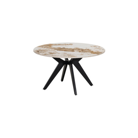 ALBATRE, table basse ronde 80 cm - plateau pierre frittée - pieds en métal noir - 4 finitions