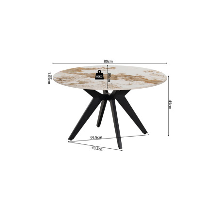 ALBATRE, table basse ronde 80 cm - plateau pierre frittée - pieds en métal noir - 4 finitions