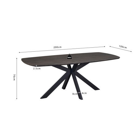 ACACIA, table à manger ovale 200 cm - décor bois - pieds en métal noir - 3 finitions