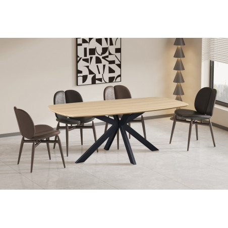 ACACIA, table à manger ovale 200 cm - décor bois - pieds en métal noir - 3 finitions