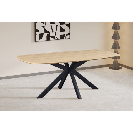 ACACIA, table à manger ovale 200 cm - décor bois - pieds en métal noir - 3 finitions
