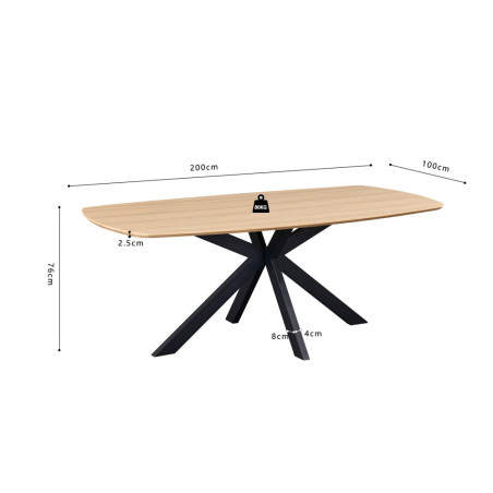 ACACIA, table à manger ovale 200 cm - décor bois - pieds en métal noir - 3 finitions