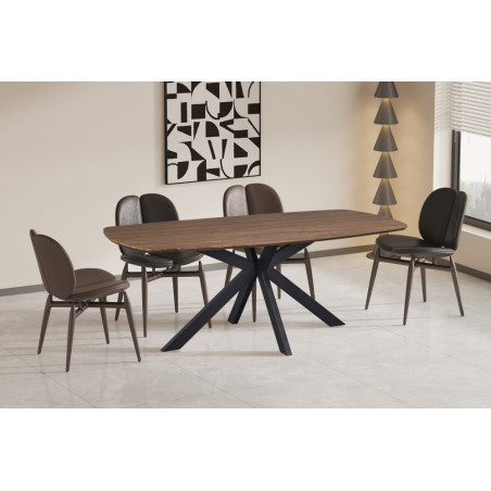 ACACIA, table à manger ovale 200 cm - décor bois - pieds en métal noir - 3 finitions