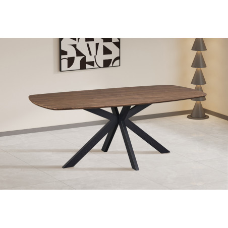 ACACIA, table à manger ovale 200 cm - décor bois - pieds en métal noir - 3 finitions
