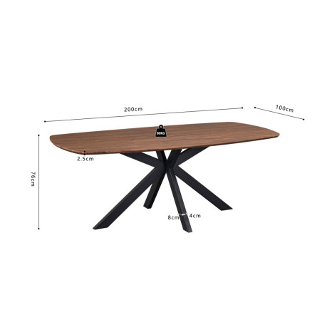 ACACIA, table à manger ovale 200 cm - décor bois - pieds en métal noir - 3 finitions