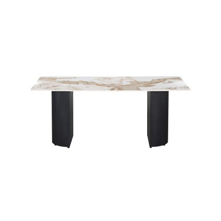 LAZULI, table à manger 180 cm - plateau pierre frittée - pieds en métal noir - 2 finitions