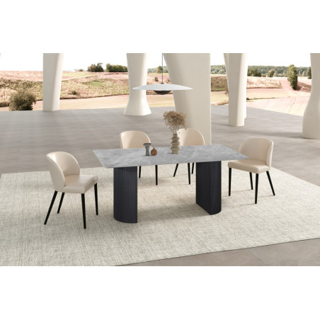 LAZULI, table à manger 180 cm - plateau pierre frittée - pieds en métal noir - 2 finitions
