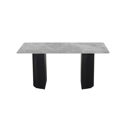 LAZULI, table à manger 180 cm - plateau pierre frittée - pieds en métal noir - 2 finitions