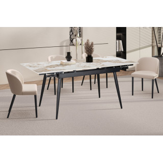 HEMATITE, table extensible 120 à 180 cm - plateau pierre frittée - avec allonges - 2 finitions