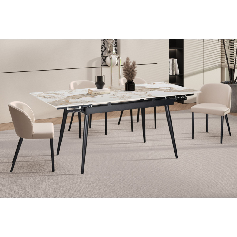 HEMATITE, table extensible 120 à 180 cm - plateau pierre frittée - avec allonges - 2 finitions