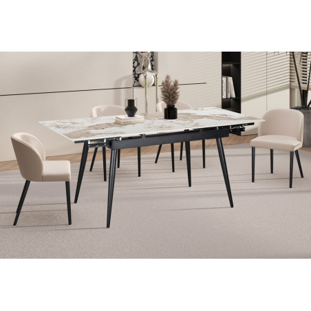 HEMATITE, table extensible 120 à 180 cm - plateau pierre frittée - avec allonges - 2 finitions